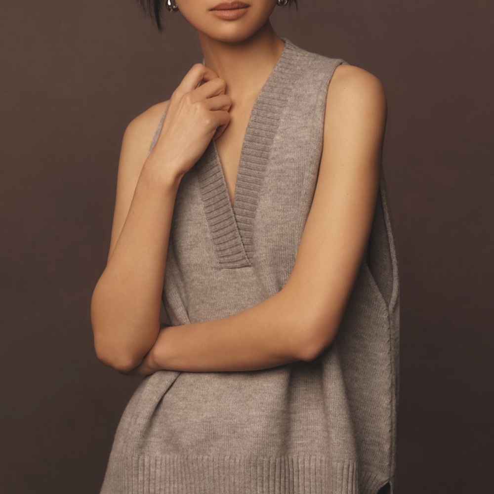 Anthropologie Gray V-Neck Sweater